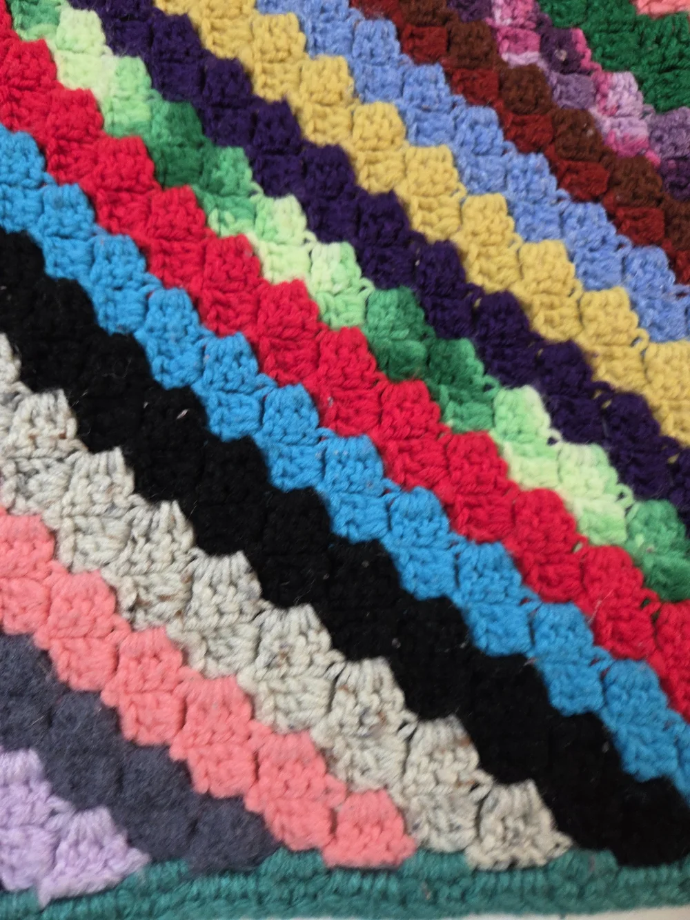 Handmade Multicolor Crochet Lap Blanket - Teal Trim